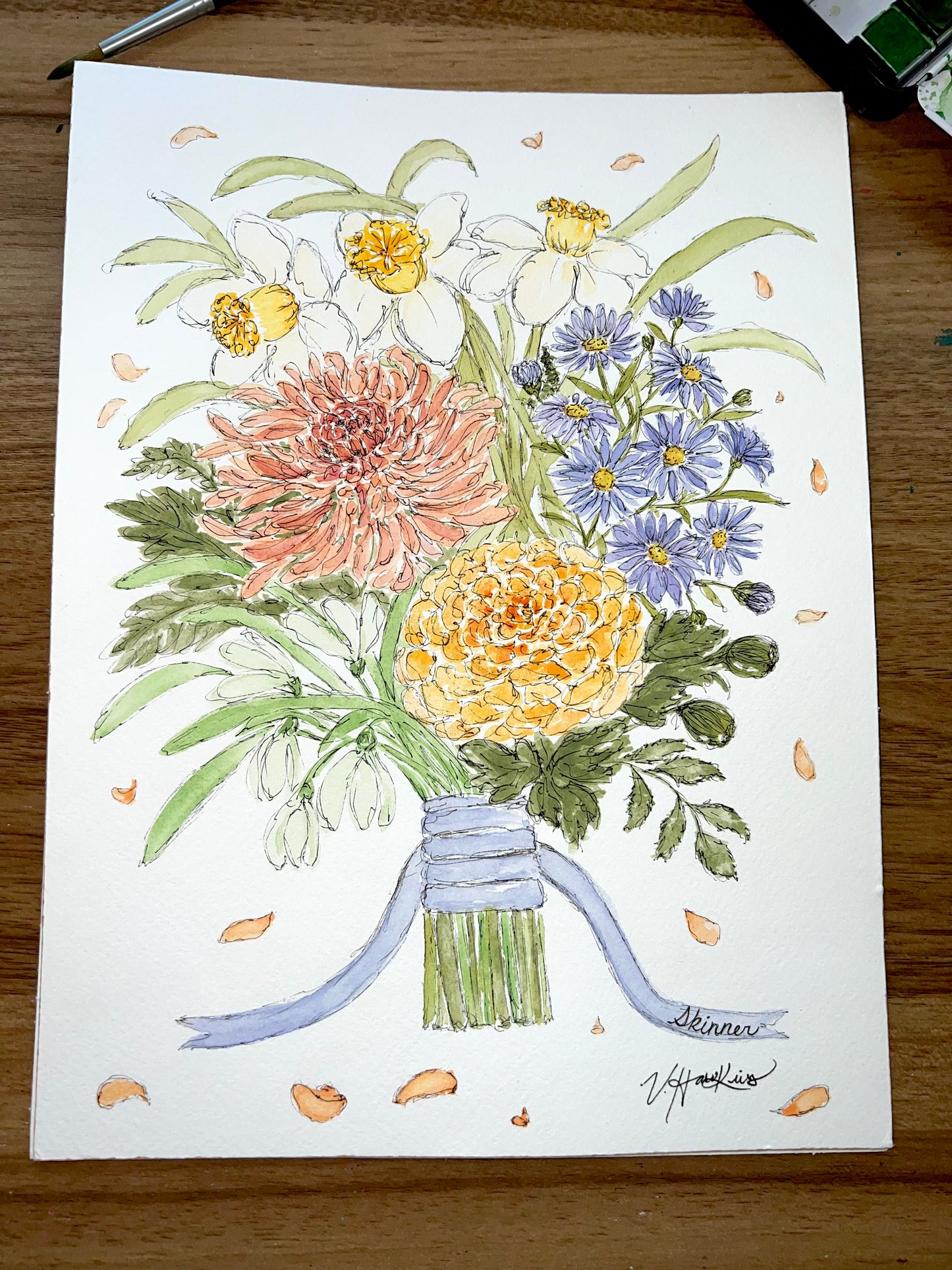Custom Watercolor Birth Flower Bouquet