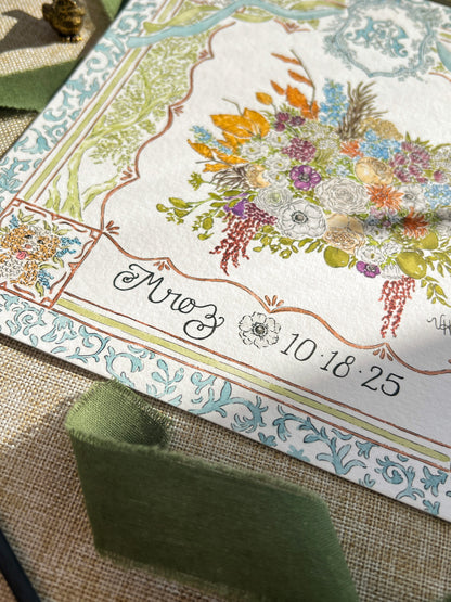 Custom Watercolor Wedding Bouquet