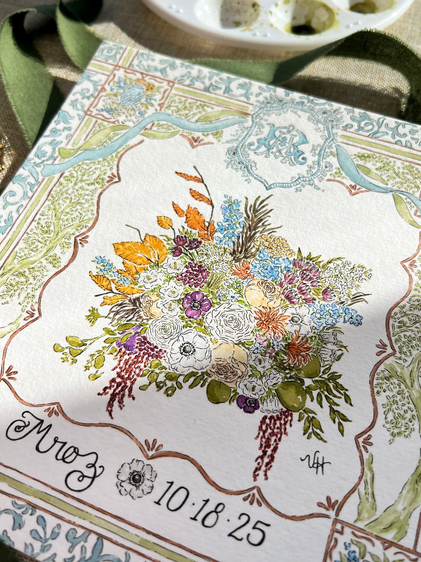 Custom Watercolor Wedding Bouquet