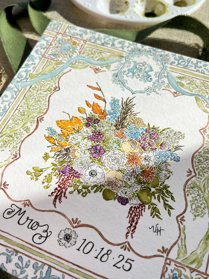 Custom Watercolor Wedding Bouquet